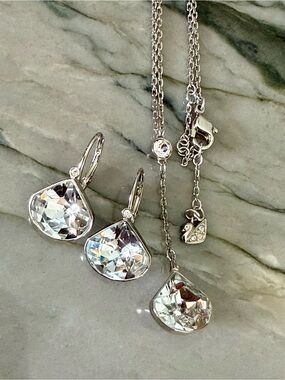 Authentic Swarovski Clear Crystal Teardrop Necklace and Earrings Set